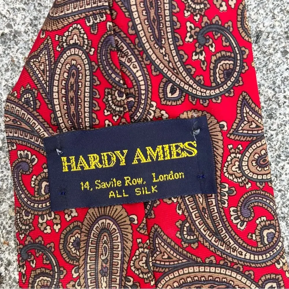 Hardy Amies Paisley Red Silk Tie 90s Business Office London 63” Long Vintage